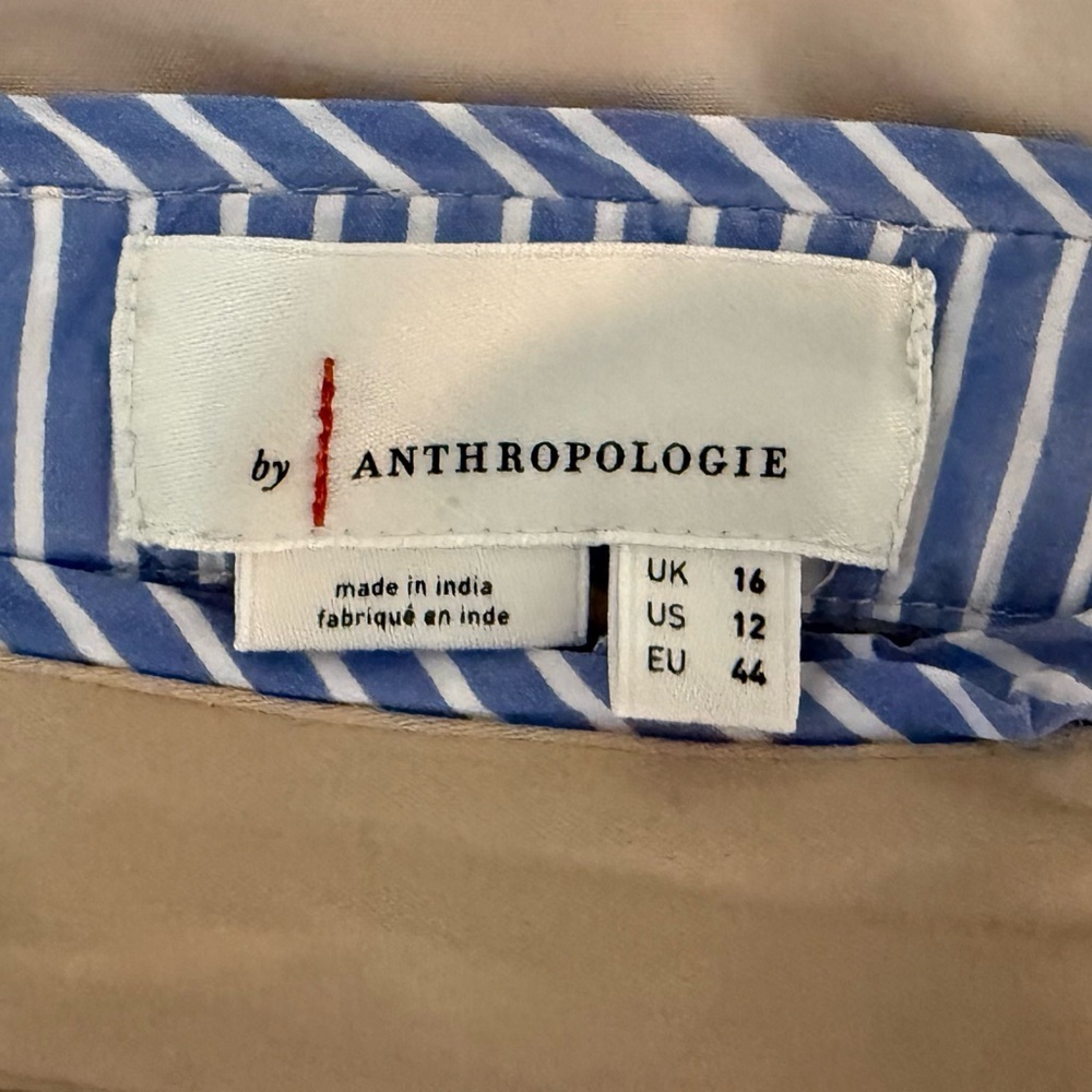 ANTHROPOLOGIE SIZE 12‎ KHAKI SKIRT WITH BLUE STRIPED DETAILS - Picture 7 of 8